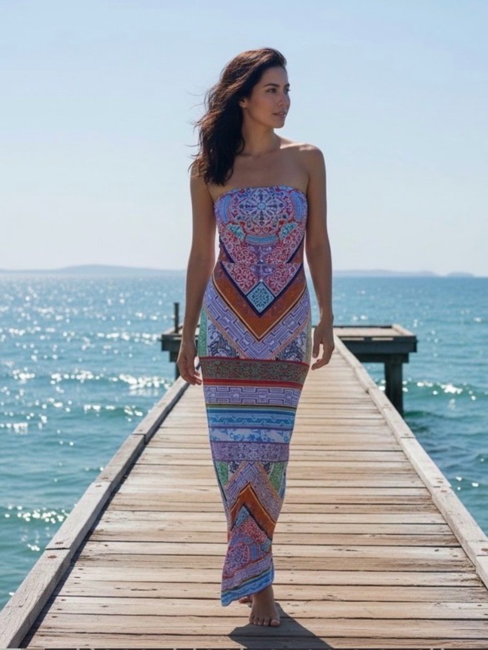 Hale Bob Strapless Maxi Dress in Purple, Blue, Orange